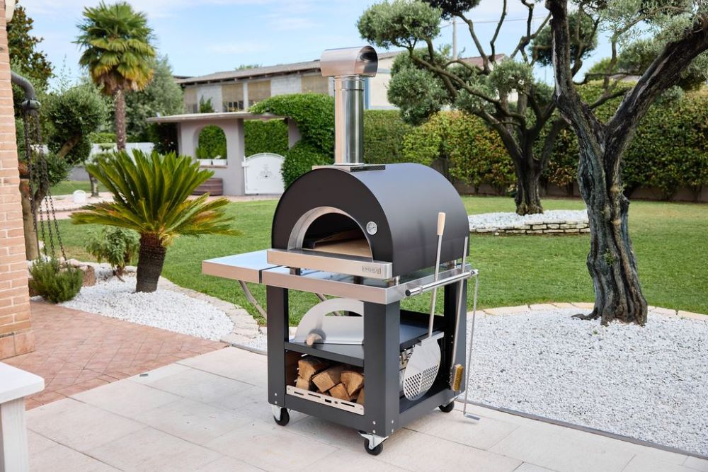Oveneat GRX-5VG Charcoal Grey Gas Pizza Oven for upto Five Pizzas with Stainless Steel Door includes Pizza Peel