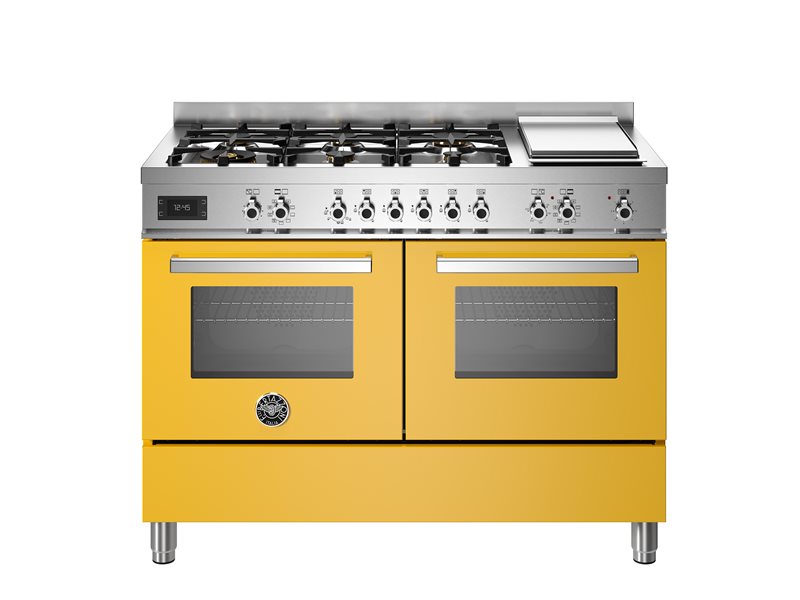 Bertazzoni 120 cm 6-burner + griddle, Electric Double Oven Professional Series-Gallio (Yellow)