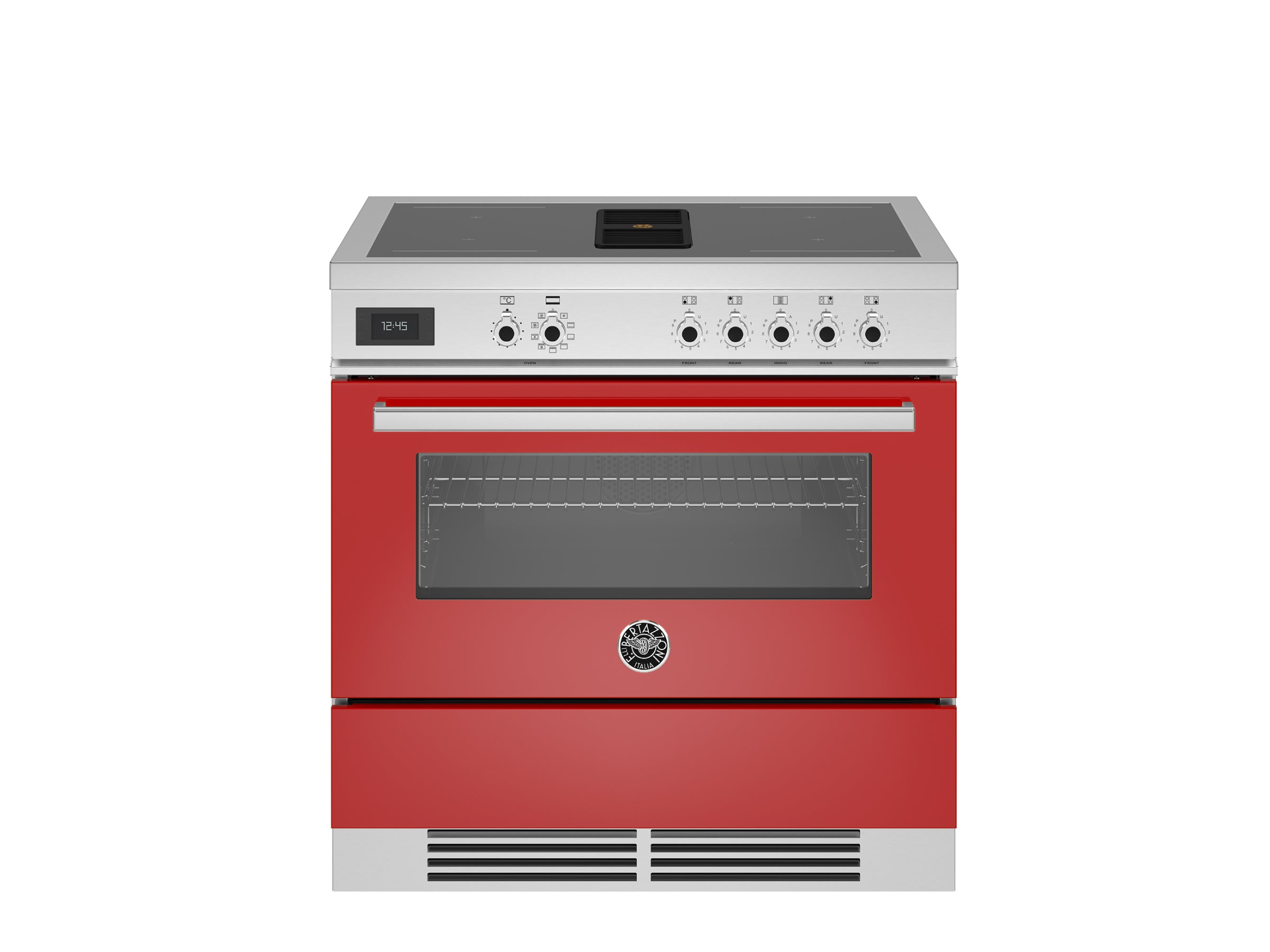Bertazzoni 90 cm Air-Tec cooker with induction top and integrated hood, electronic oven Professional Series-Rosso (Red)