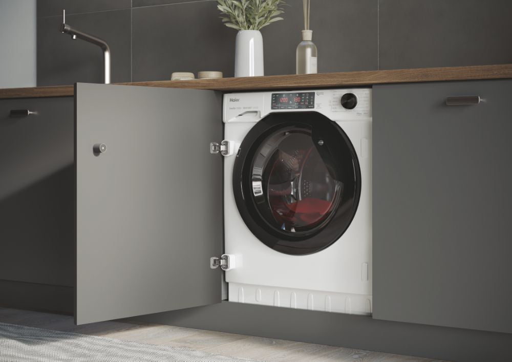 Clearance Haier HWDQ90B416FWB-UK 9/5kg 1600spin Fully Integrated Washer & Dryer White with Black door