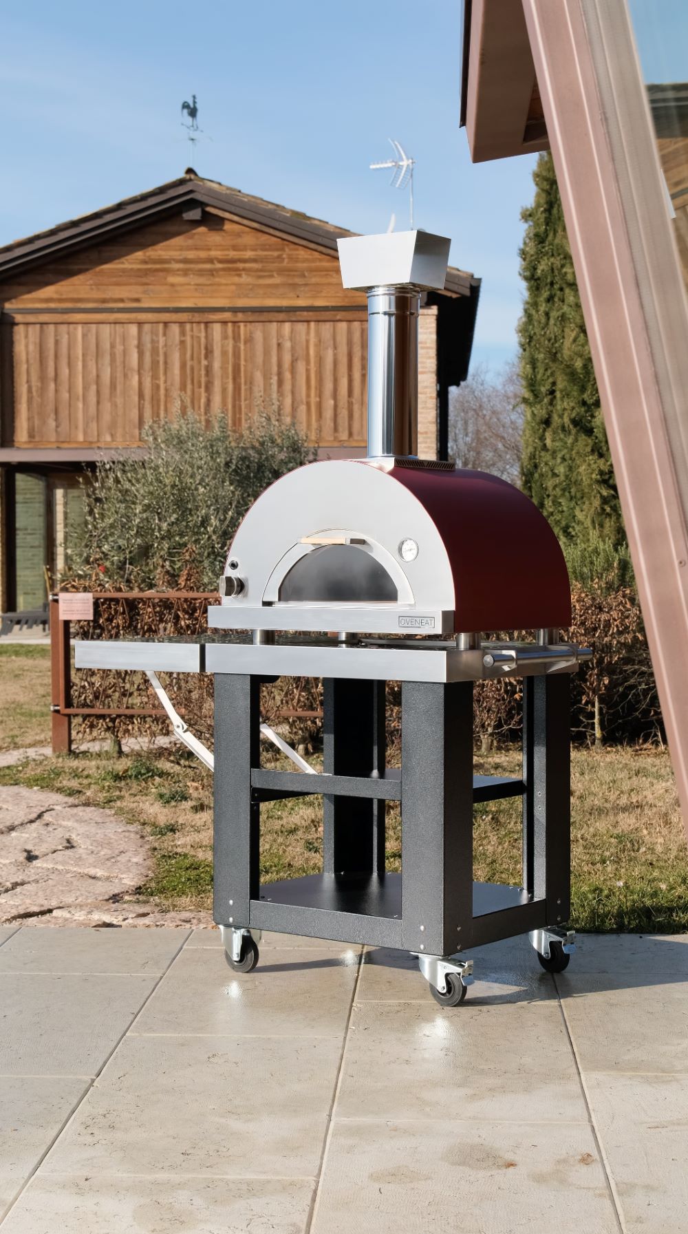 Oveneat GDD-1VG Charcoal grey Gas Single Pizza oven with glass drop-down door includes pizza peel