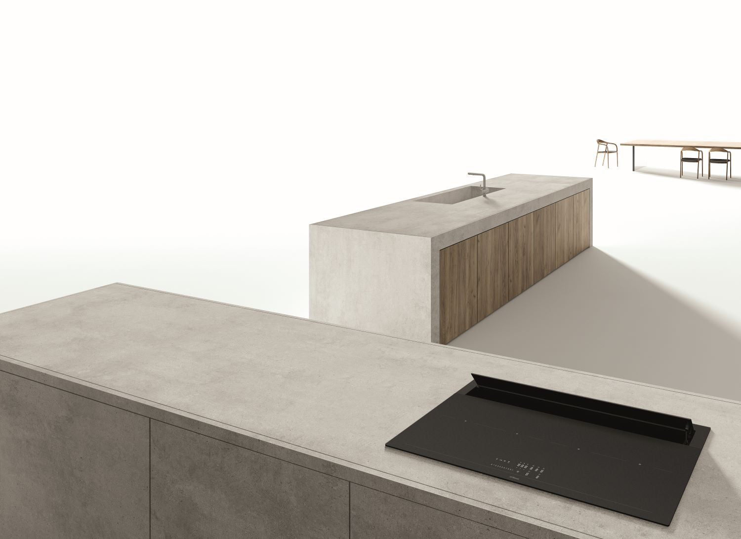 Airforce Innova Plus Petra Filtering 90cm Induction Hob with Vertical Rear Motor & Rear Downdraft Full Matt Glass Finish