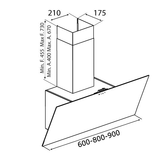 Airforce Alpha 50cm Vertical Inclined Wall Mounted Cooker Hood with Button Controls Black Glass Finish