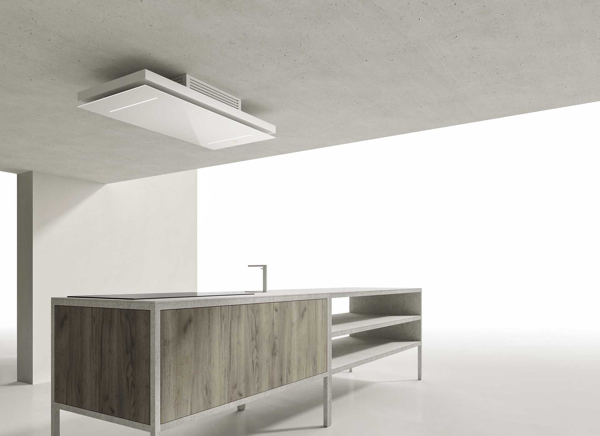 Airforce F207 EASYFIT 100cm Ceiling Mounted Filtering Cooker Hood with Remote Control in Complete White Steel & Glass Finish