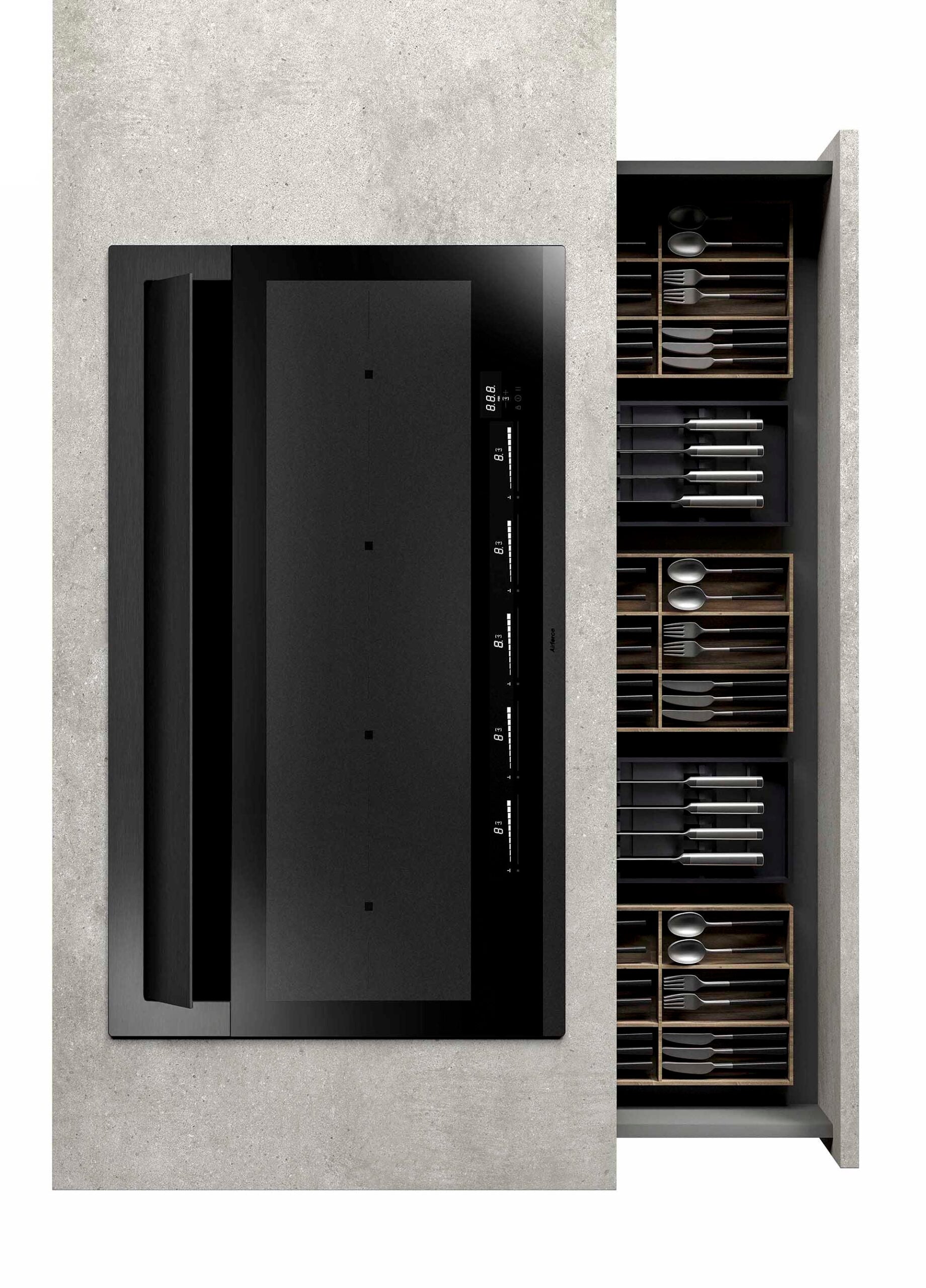 Airforce Visio Pro 90cm Filtering Induction hob with Rear venting with vertical rear motor,Slider controls and Matt glass Finish