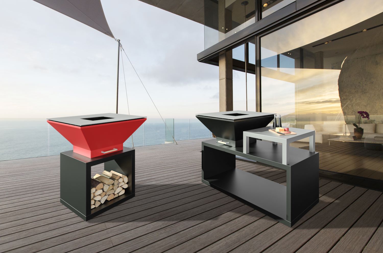 Oveneat OFP-WV-00000G Charcoal Grey BBQ Tower with wood storage includes Cover,cooking grill & grilled plate