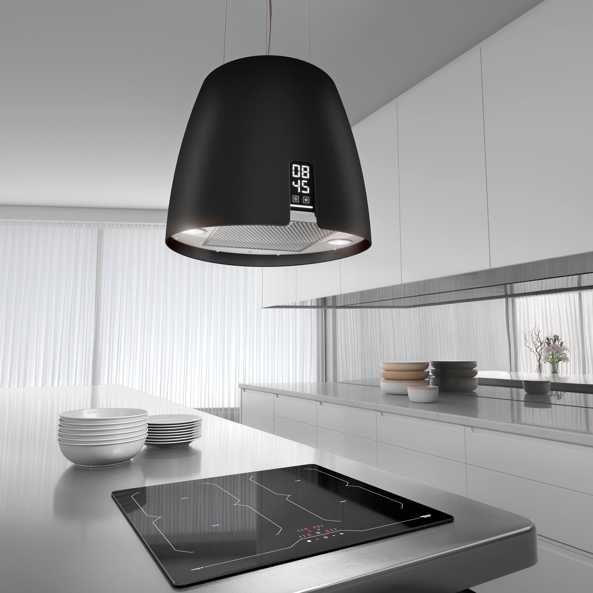 Airforce Ballerina Young 47,5cm Island Cooker Hood with Touch Control & Digital Clock Display Black Satin Finish