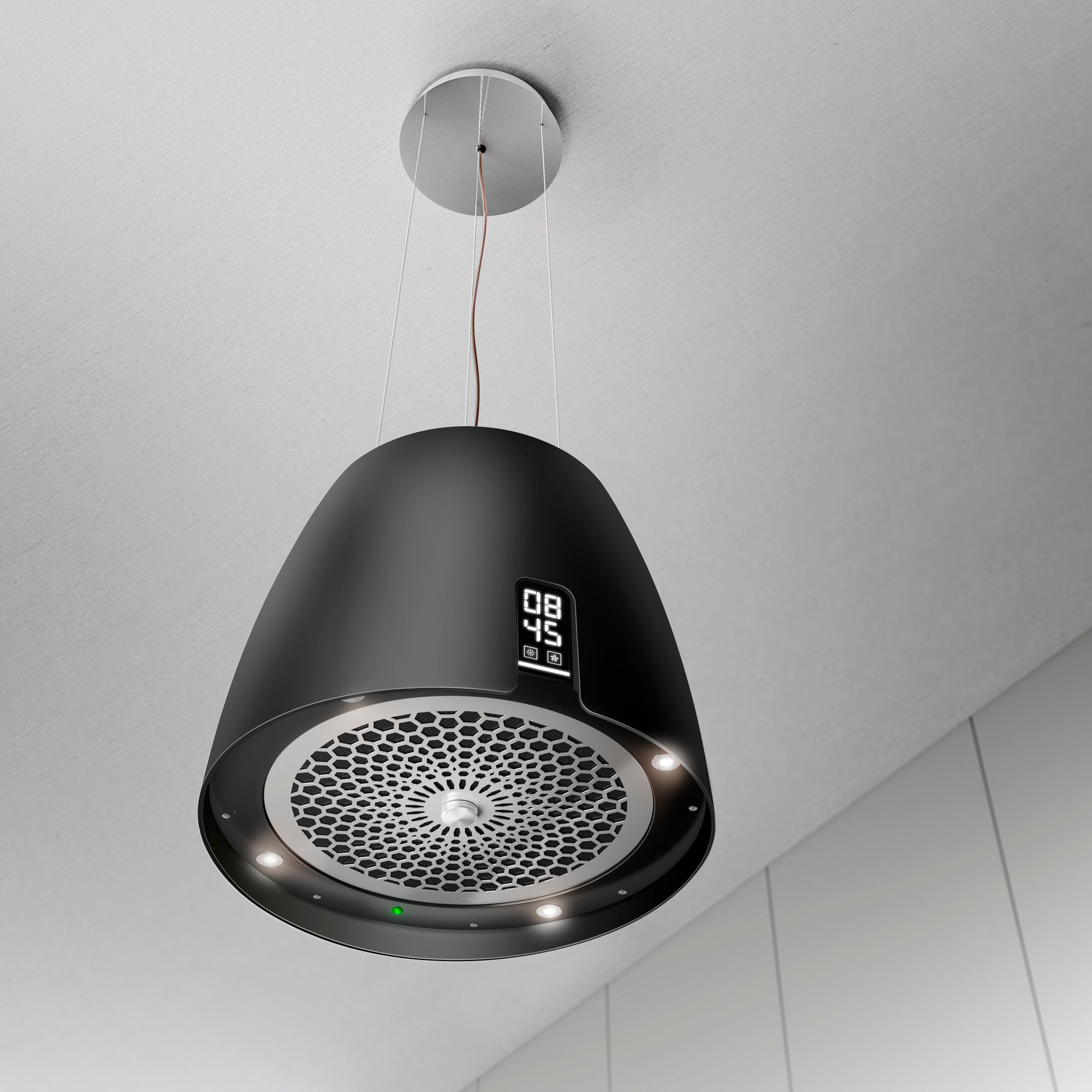 Airforce Ballerina Crisalide 47.5cm Island Cooker Hood with Touch Control & Digital Clock Satin Black Finish