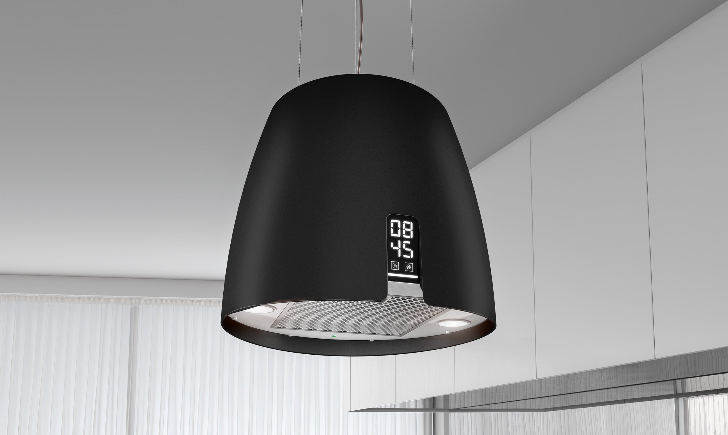 Airforce Ballerina Young 47,5cm Island Cooker Hood with Touch Control & Digital Clock Display Black Satin Finish