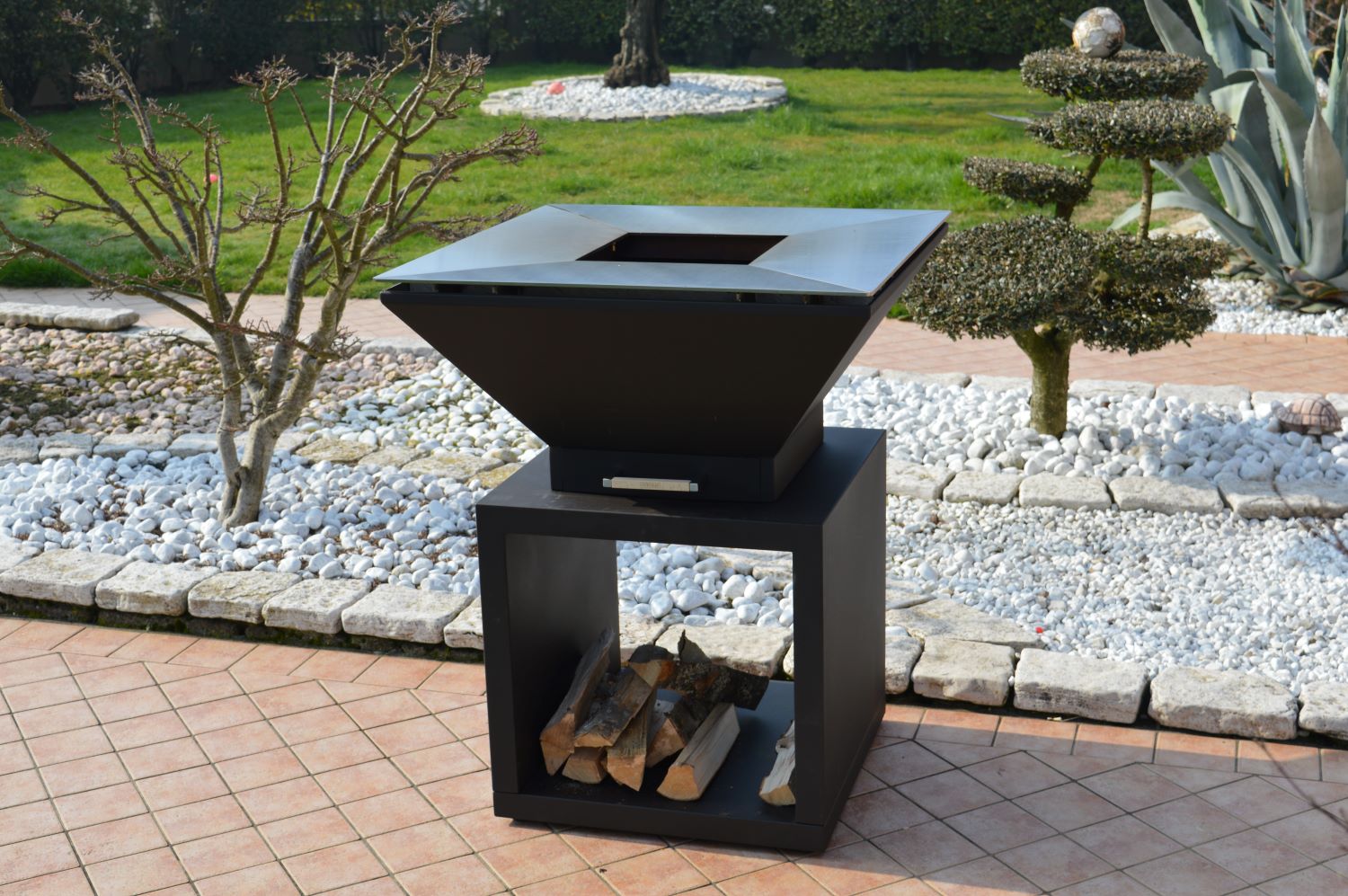 Oveneat OFP-WV-00000G Charcoal Grey BBQ Tower with wood storage includes Cover,cooking grill & grilled plate