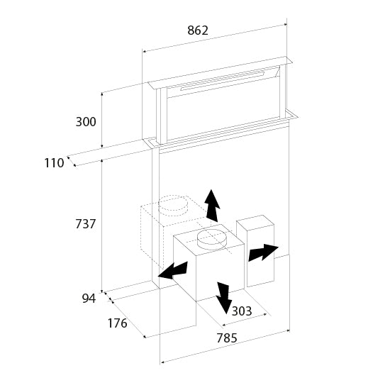 Airforce Downdraft 90cm POP-UP Downdraft Cooker Hood Touch Control in Stainless Steel Finish
