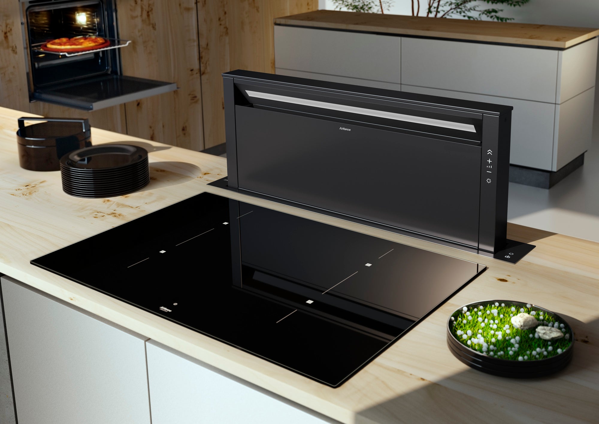 Airforce Downdraft 90cm POP-UP Downdraft Cooker Hood in Black Satin Steel Finish