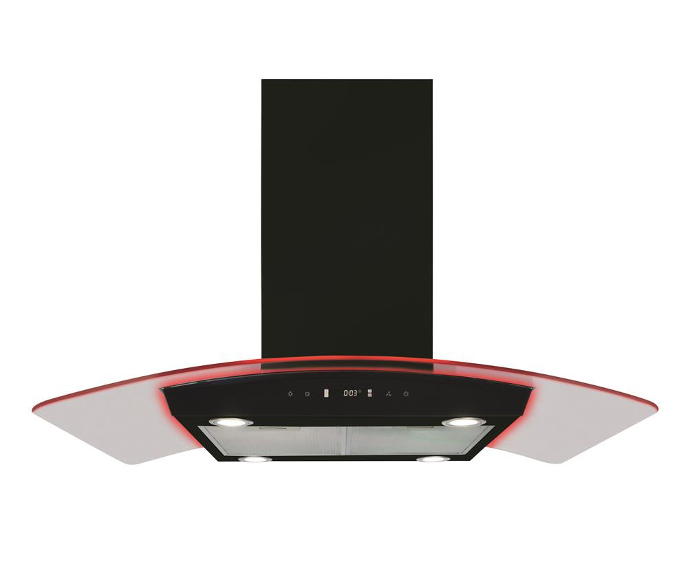 CDA EKPK90BL Curved glass island extractor with edge lighting