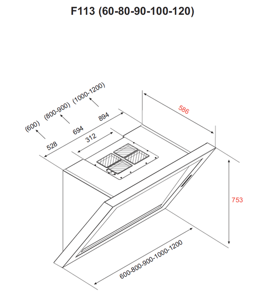 Airforce F113 60cm Stainless Steel and White Glass Touch Control Angled Cooker Hood with LED and Neon Lights