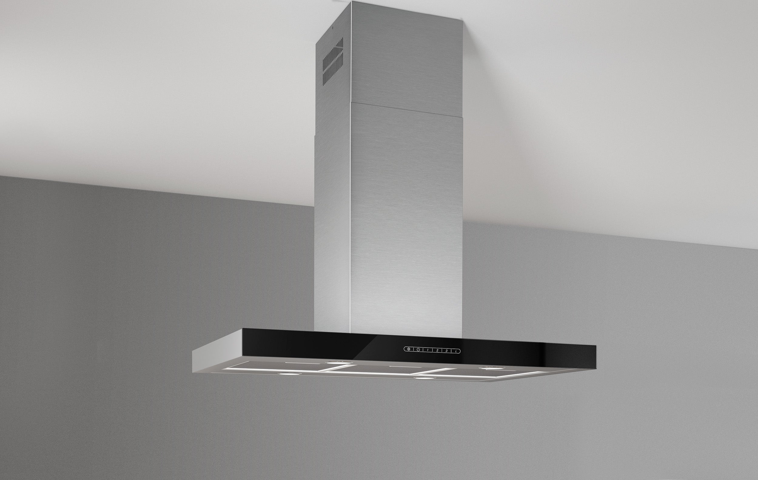 Airforce F206 90cm Island Cooker Hood Stainless Steel & Black Glass Panel with Touch Control