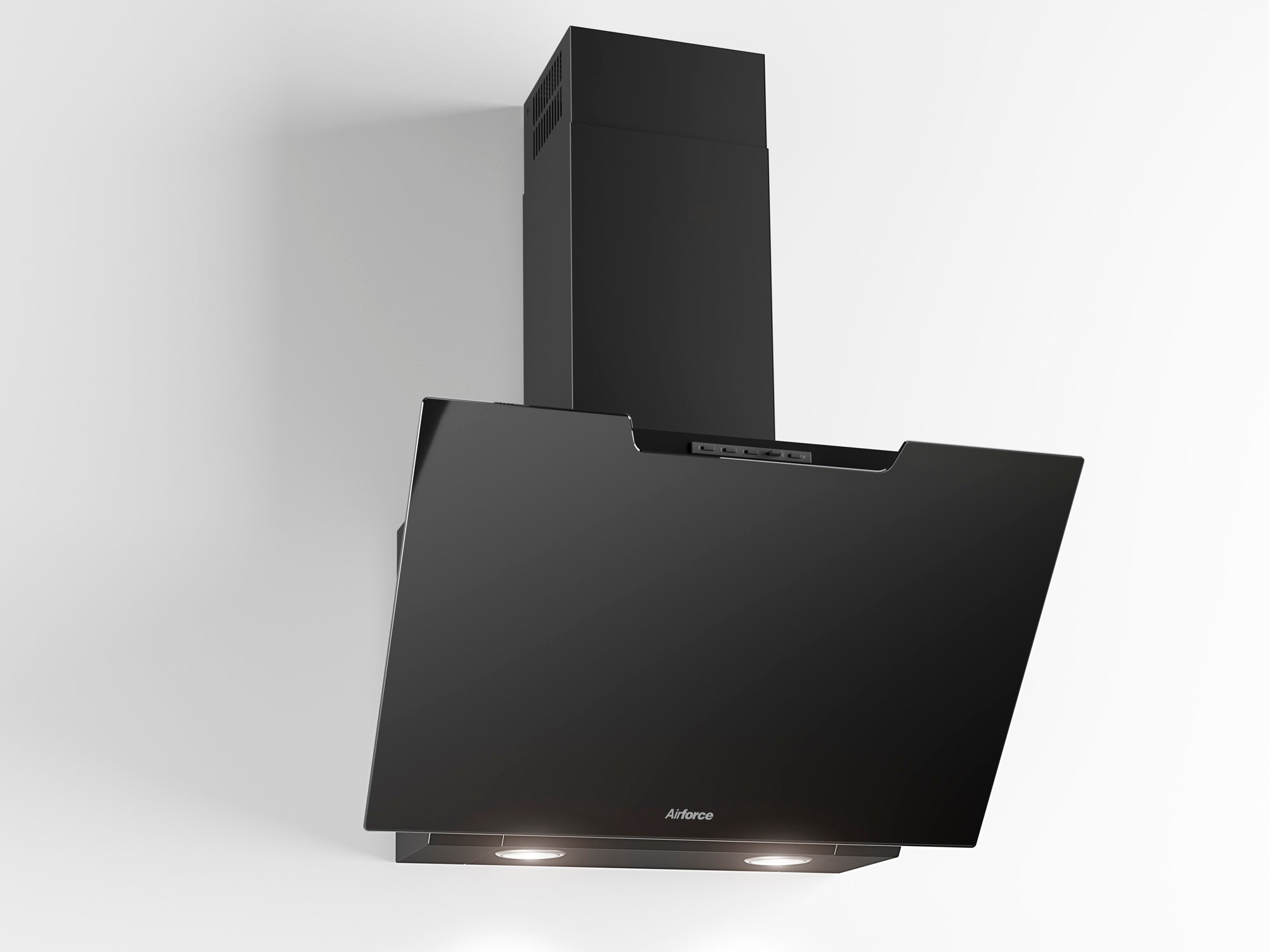 Airforce F212 60cm Angled Wall Mounted Cooker hood with Soft push button control-Black Glass Finish