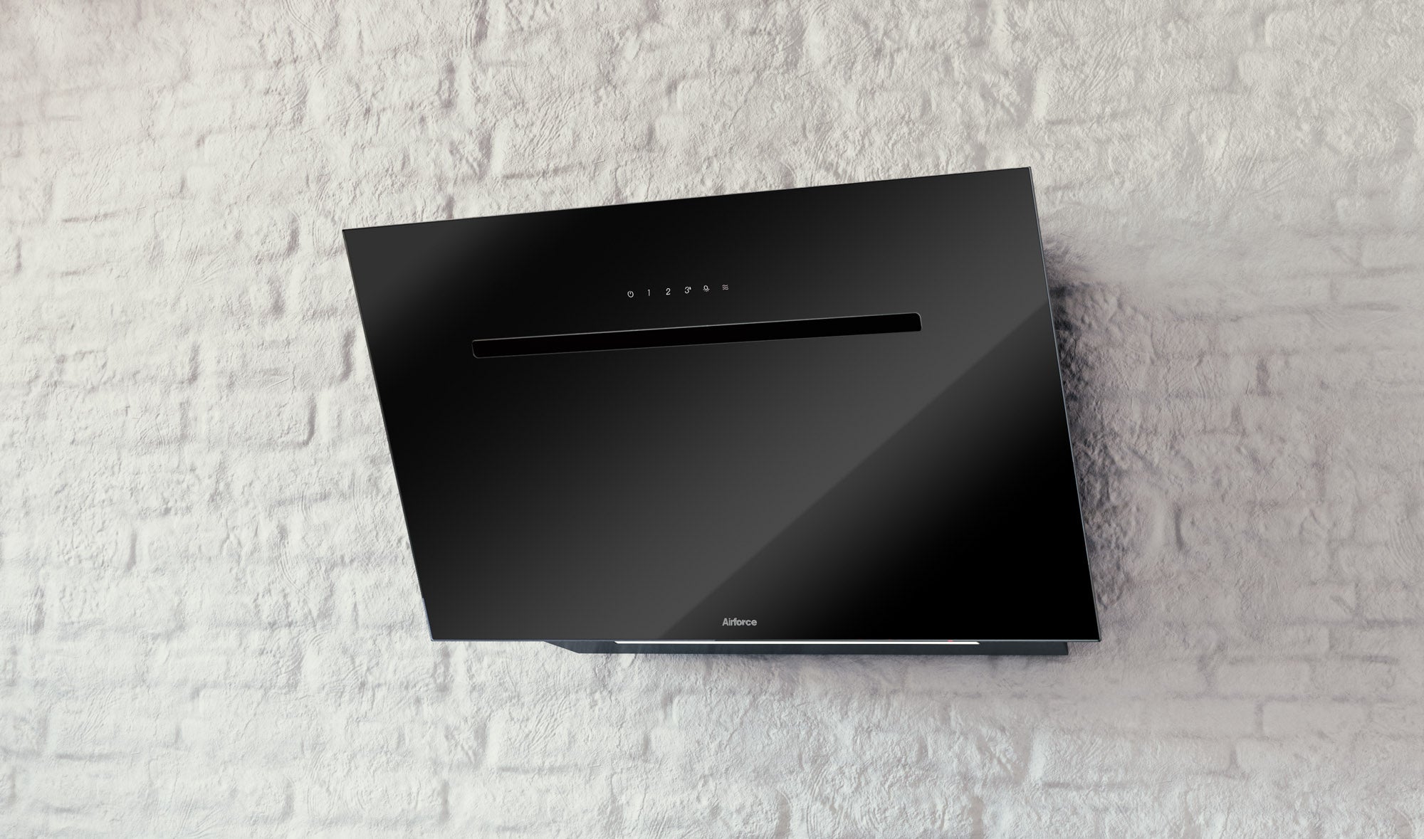 Airforce Foehn 90cm No-Drop System with Heated Glass Front Wall Mounted Cooker Hood Black Glass Finish