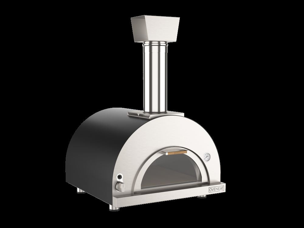 Oveneat GDD-2VG Charcoal Grey Double gas pizza oven with drop-down glass door includes pizza peel