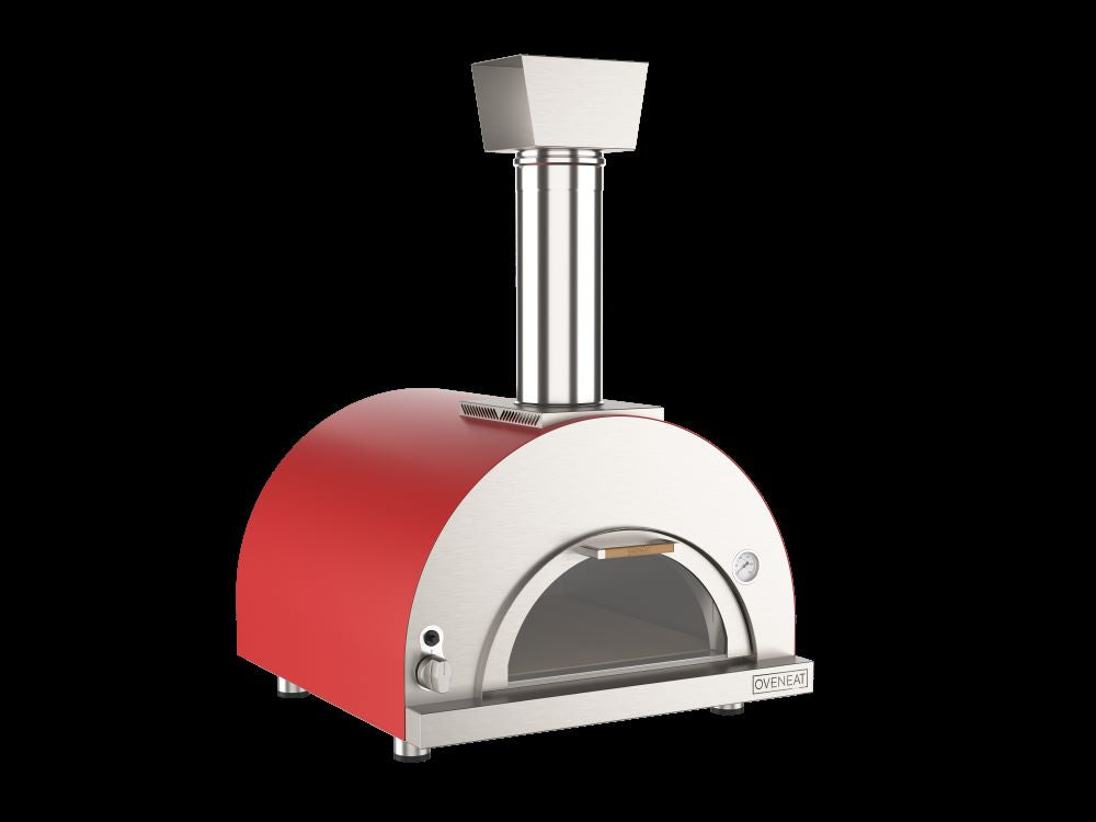 Oveneat GDD-2VR Red Double gas pizza oven with drop-down glass door includes pizza peel