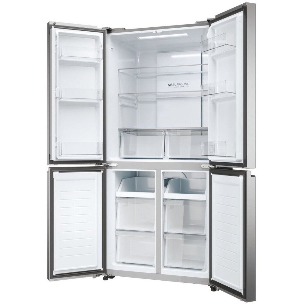 Clearance Haier HCR3818ENMM Cube 83cm 4 Door Frost Free Ameican Fridge Freezer - Platinum Inox