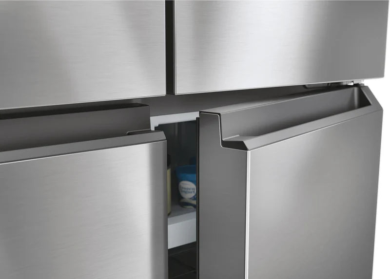 Clearance Haier HCR3818ENMM Cube 83cm 4 Door Frost Free Ameican Fridge Freezer - Platinum Inox