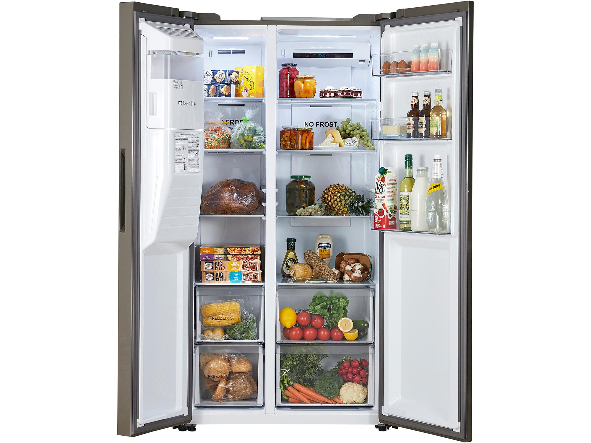 Clearance Haier HSR5918DIMP 90cm American fridge freezer Plumbed Water & Ice - Platinum Inox