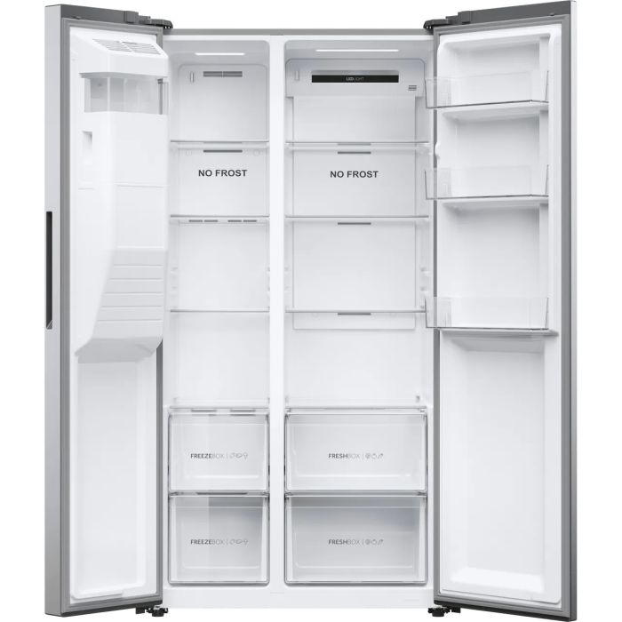 Clearance Haier HSR5918DIMP 90cm American fridge freezer Plumbed Water & Ice - Platinum Inox