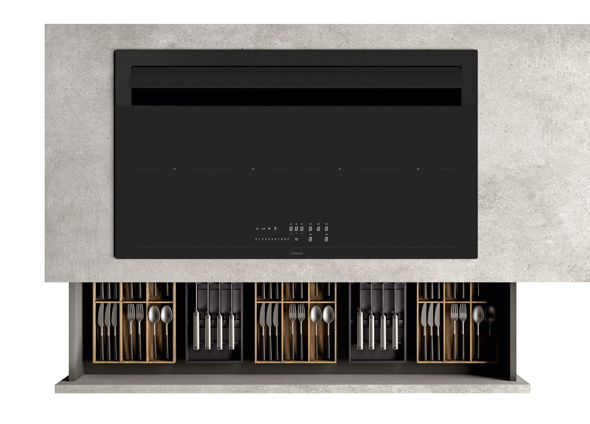 Airforce Innova Plus Petra 90cm Rear Venting Induction Hob with Vertical Rear Motor-Recirculating Model-5 Year Warranty