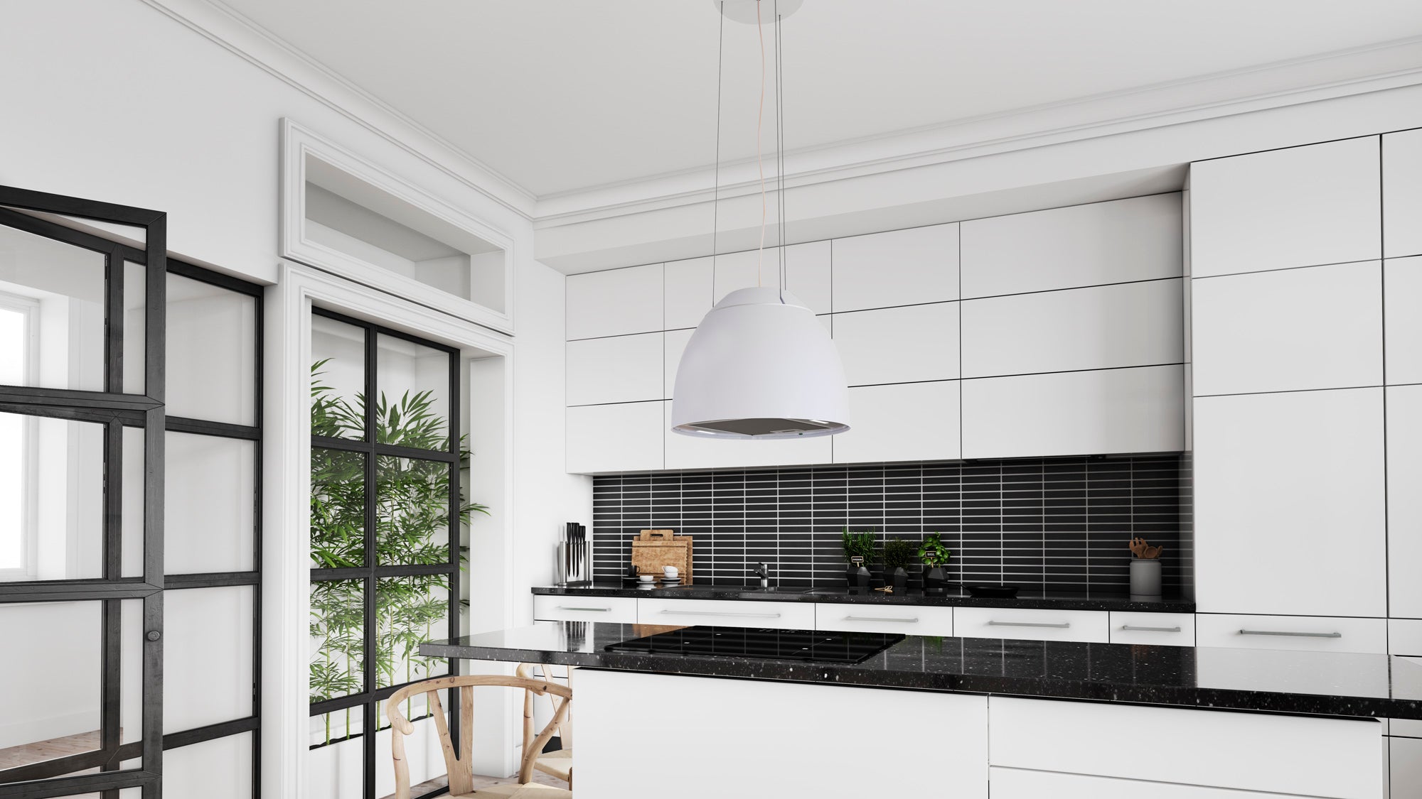 Airforce New Moon 45cm Island Cooker Hood in White finish with Slim LED Lights in Stainless Steel Bezel