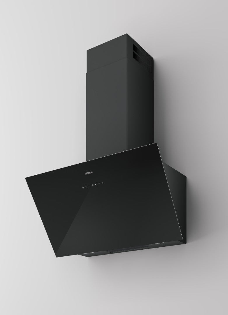 Airforce OMEGA 60cm Vertical Inclined Cooker Hood with Touch Control Black Glass Finish
