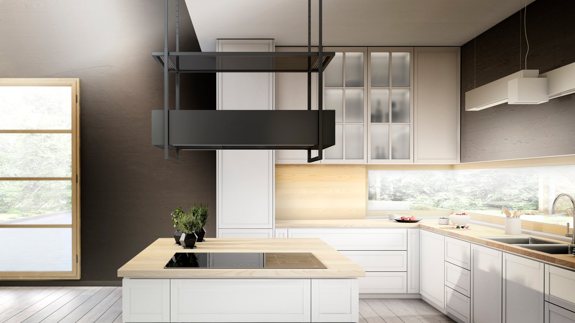 Airforce Side 100cm Island Cooker Hood with Touch Control buttons, 2 Usable shelves in Anthracite Finish