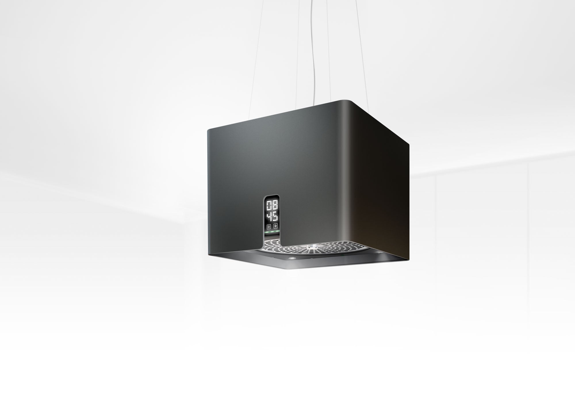 Airforce Square Crisalide 45cm Island Cooker Hood with Touch Control & Clock Digital Display Black Satin Finish