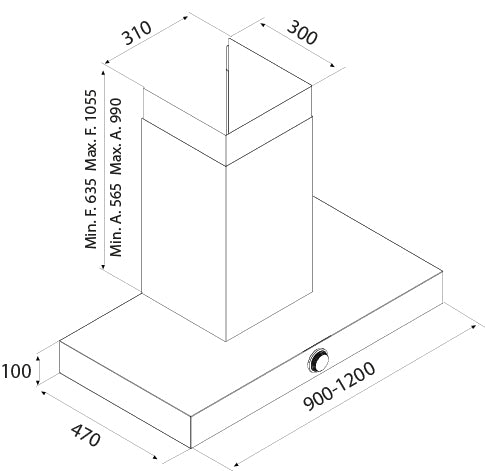 Airforce Vis Boxy 90cm Wall Mounted Cooker Hood in Anthracite with Electronic rotary Control