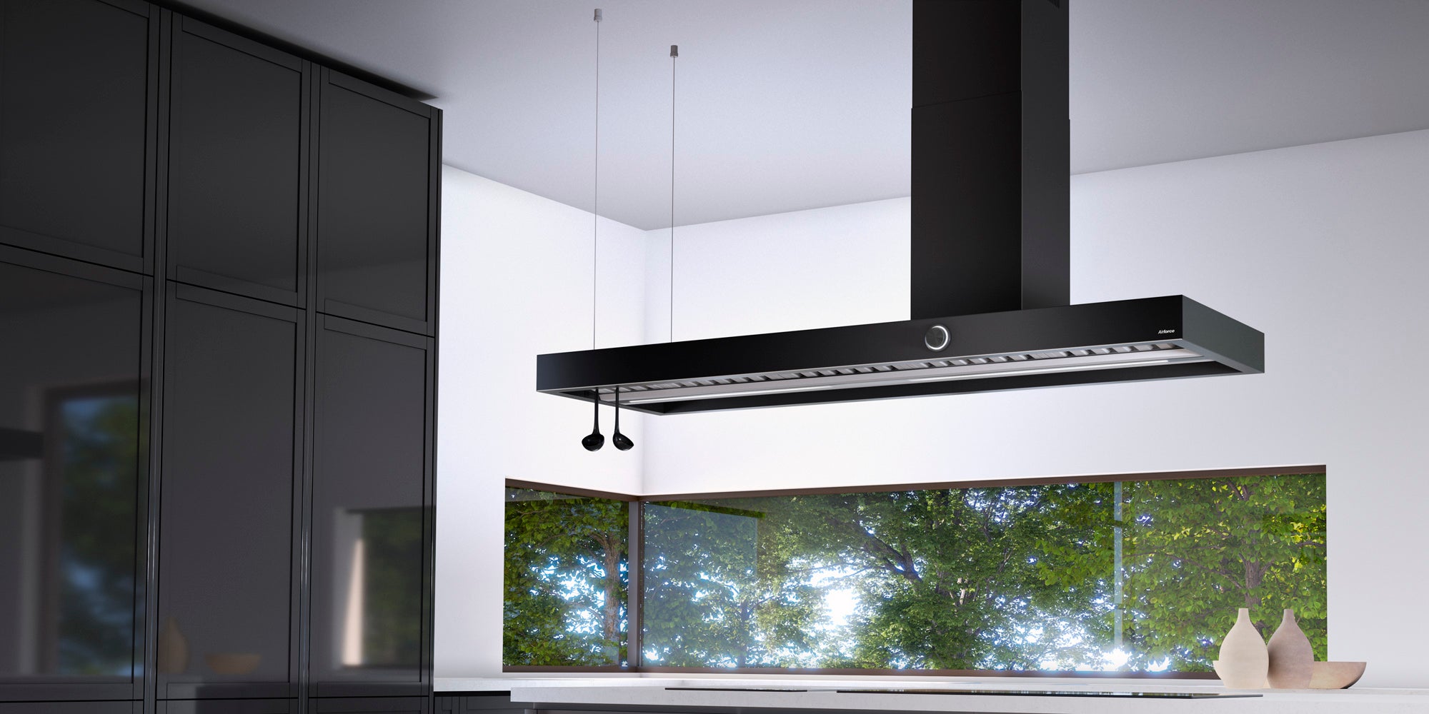Airforce VIS BOXY NO DROP Island Cooker Hood 180cm Extraction on Right Hand Side-Antracite finish