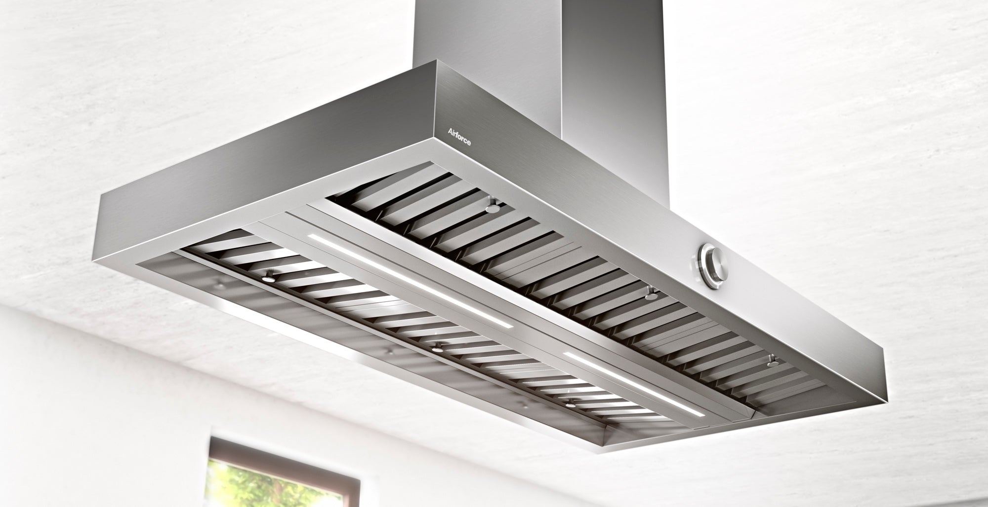 Airforce VIS BOXY NO DROP Island 120cm Stainless Steel Cooker hood with Rotary Dial Control Integra ready