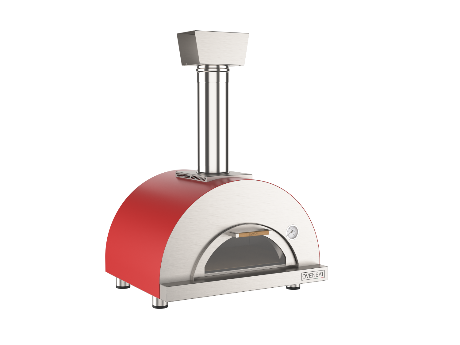 Oveneat WDD-1VR Red Wood Fired single Pizza Oven with Drop-Doen Glass Door Includes Pizza Brazier & Pizza Peel