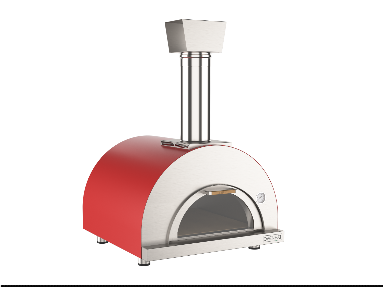 Oveneat WDD-2VR Red Wood Fired Double Pizza Oven with Drop-down Glass Door includes Brazier & Pizza Peel