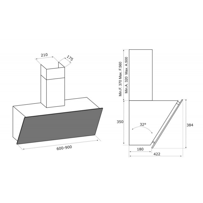 Airforce V4 Wall Mounted cooker hood with Touch Control- Black Glass Finish