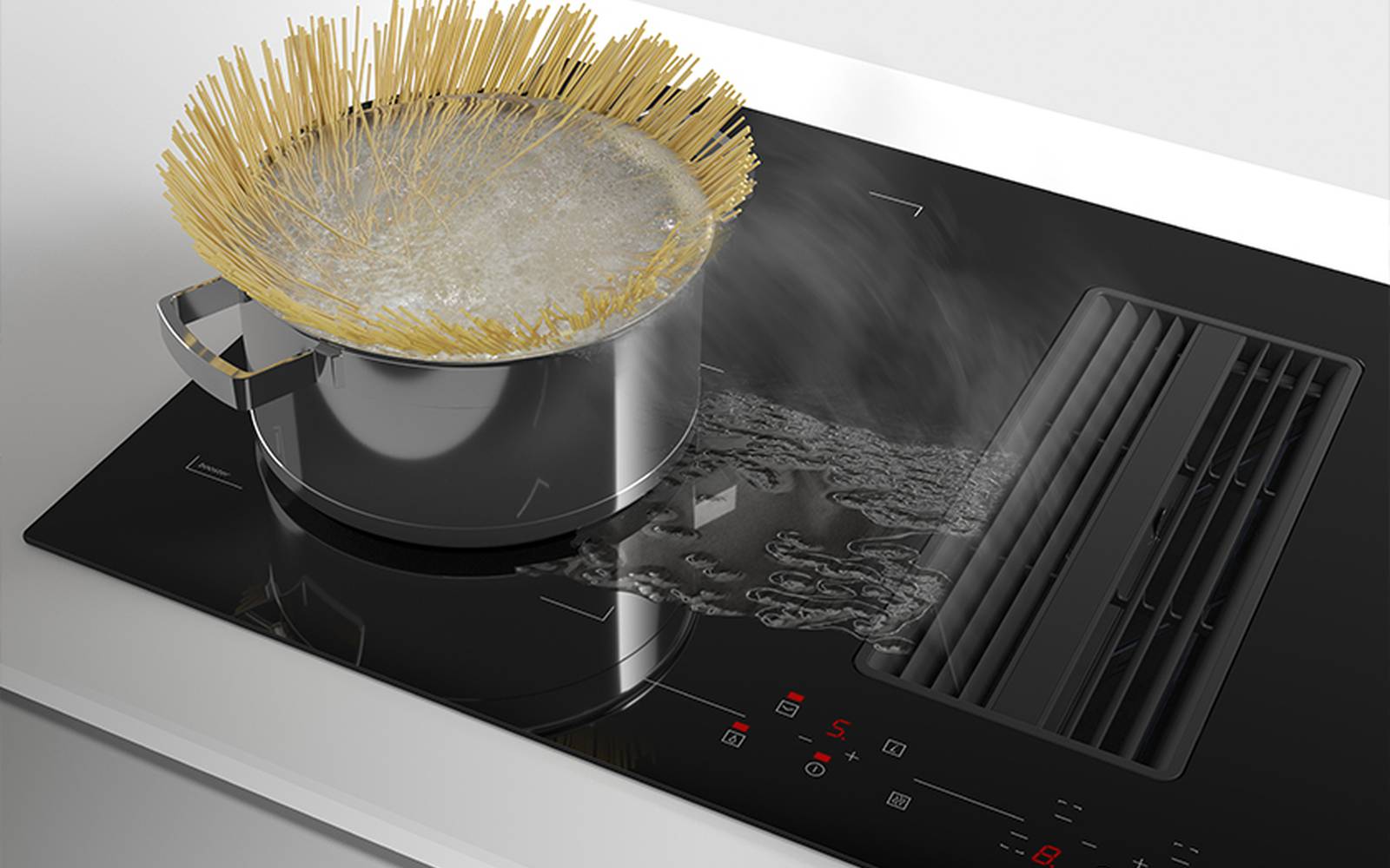 Airforce On-Board Essence 80cm Induction Hob with Central Downdraft-Black Glass Finish