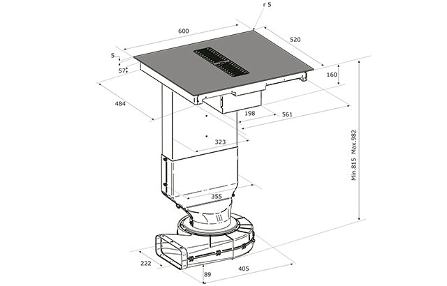 Airforce Aspira Baby 60cm downdraft Bridgeable Touch Control Induction hob