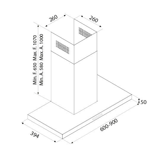 Airforce B-OX TSE 60cm Wall Mounted Cooker Hood with Touch Control in Stainless Steel Finish