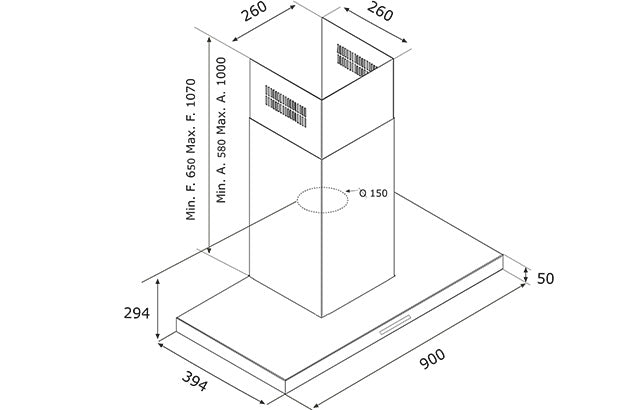 Airforce B-OX TSLE 90cm Wall Mounted cooker hood with Touch Control- Black