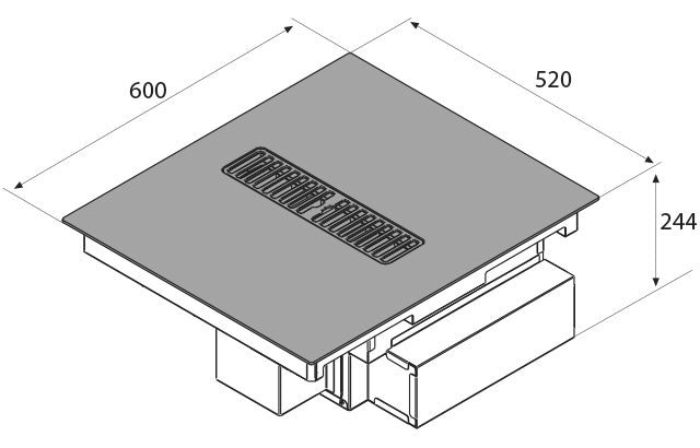 Airforce On-Board Baby Essence 60cm Induction Hob with Central Downdraft-Black Glass Finish