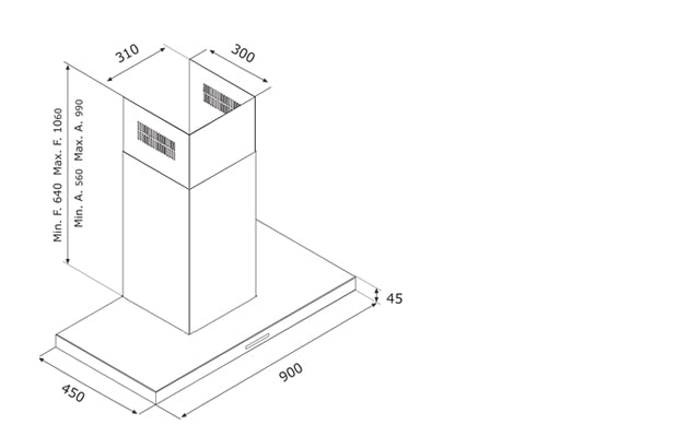 Airforce F201 90cm Wall Mounted Cooker Hood with Glass Bottom Panel touch control- Black
