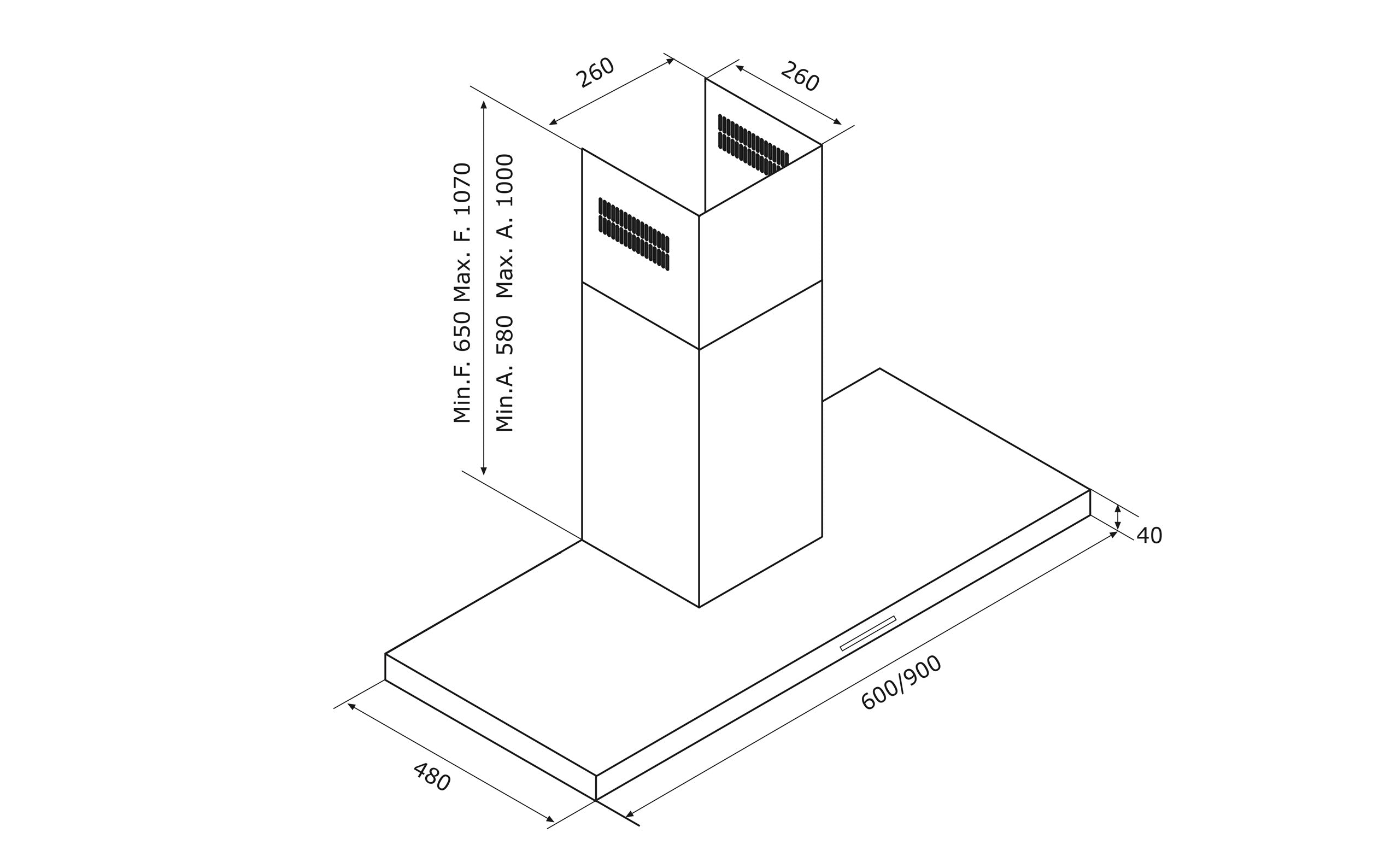 Airforce F100 90cm Wall Mounted Cooker Hood Touch Control- Stainless Steel Finish