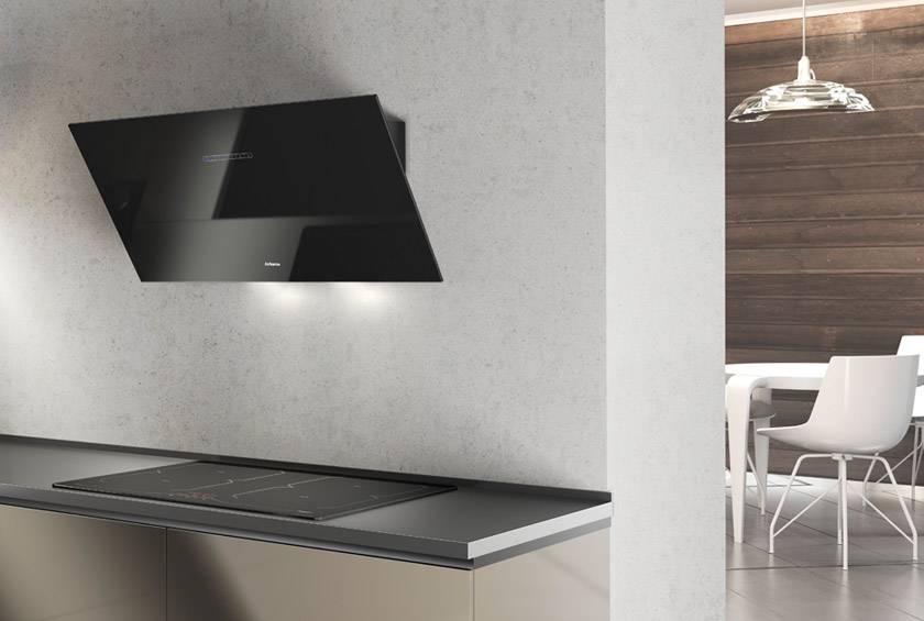 Airforce F203 90cm Automatic Angled Cooker Hood - Black Glass