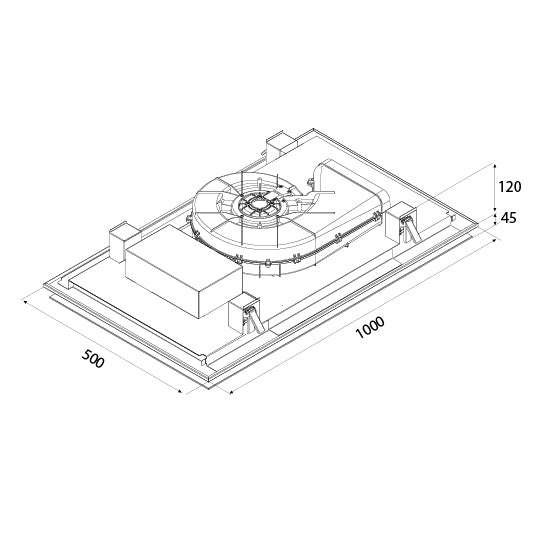 Airforce F207 100cm Easy Up Island Ceiling Cooker Hood with Black Steel Surround & Black Glass Panel