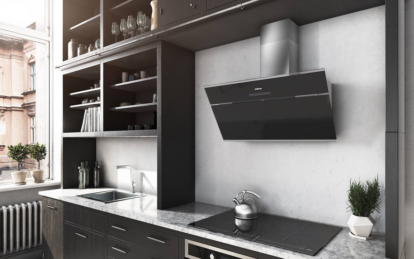 Airforce F211 80cm Wall Mounted Cooker hood with touch control Black Glass & Stainless Steel