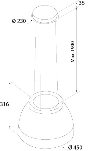 Airforce Restyled Luna 45cm Island Cooker hood in Pearl White with Slim LED Lights