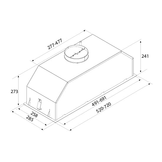 Airforce Modulo POP 52cm Built-In Cooker Hood 3 Speed Push Buttons- Stainless Steel Finish